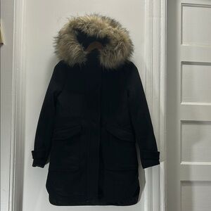 Ann Taylor NWOT Black Wool Blend Parka with Faux Fur Hood